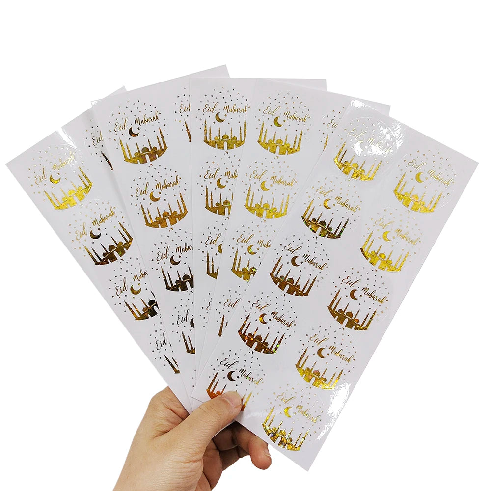 50pcs Ramadan Stickers Eid Mubarak Gift Paper Lable Seal Stickers Ramadan Kareem Decoration 2024 Islamic Muslim Party Supplies