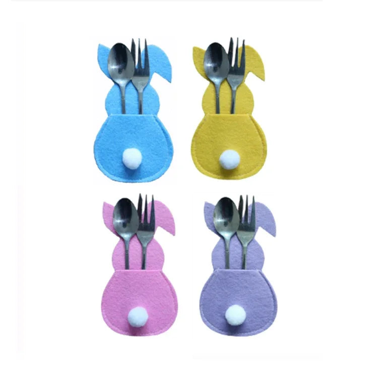 4Pcs/Set Easter Knife Fork Bags Non-Woven Cartoon Sheep Easter Rabbit Cutlery Holder Bag Tableware Organizer Easter Decorations