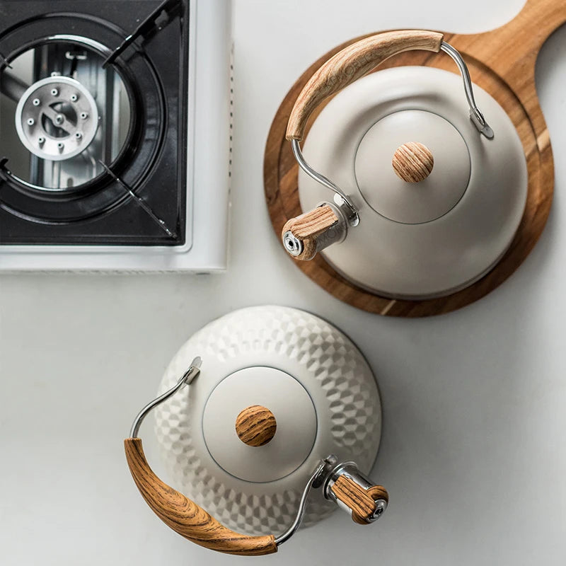 2.5l/3l Whistle Kettle Stainless Steel Antirust Teapot Classic Wood Grain Insulated Handle Make Coffee Milk Flower Tea Teapot