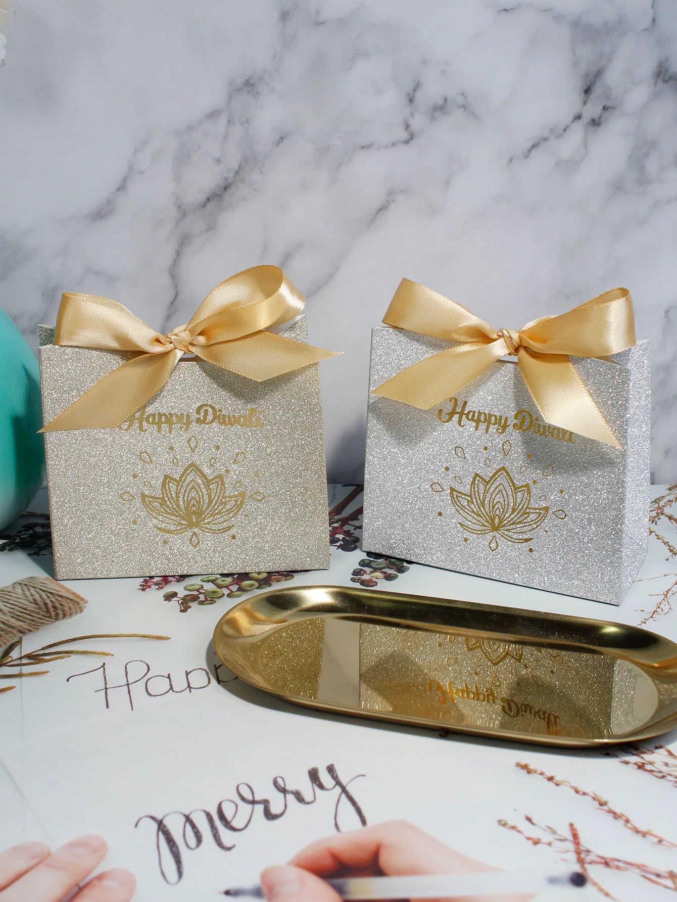 10/20/50pcs Indian Diwali Candy Box, Halloween, Glitter Powder,silver Powder, Three Exquisite Styles of Ribbon Packaging