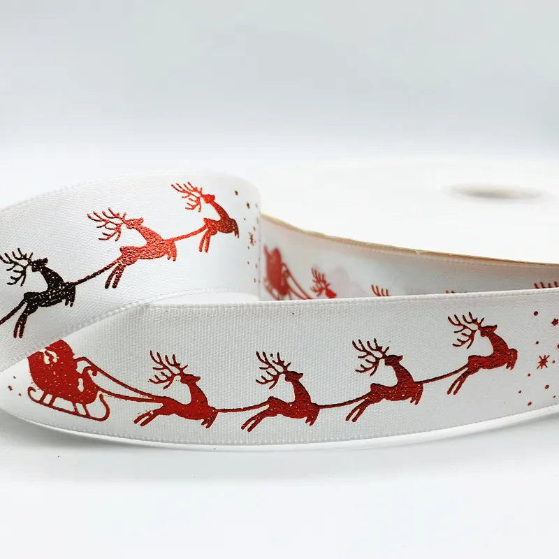 5yards 10mm 15mm 25mm Christmas Ribbon Printed Christmas Polyester Ribbon for Handmade Design Christmas Decoration Gift Packing
