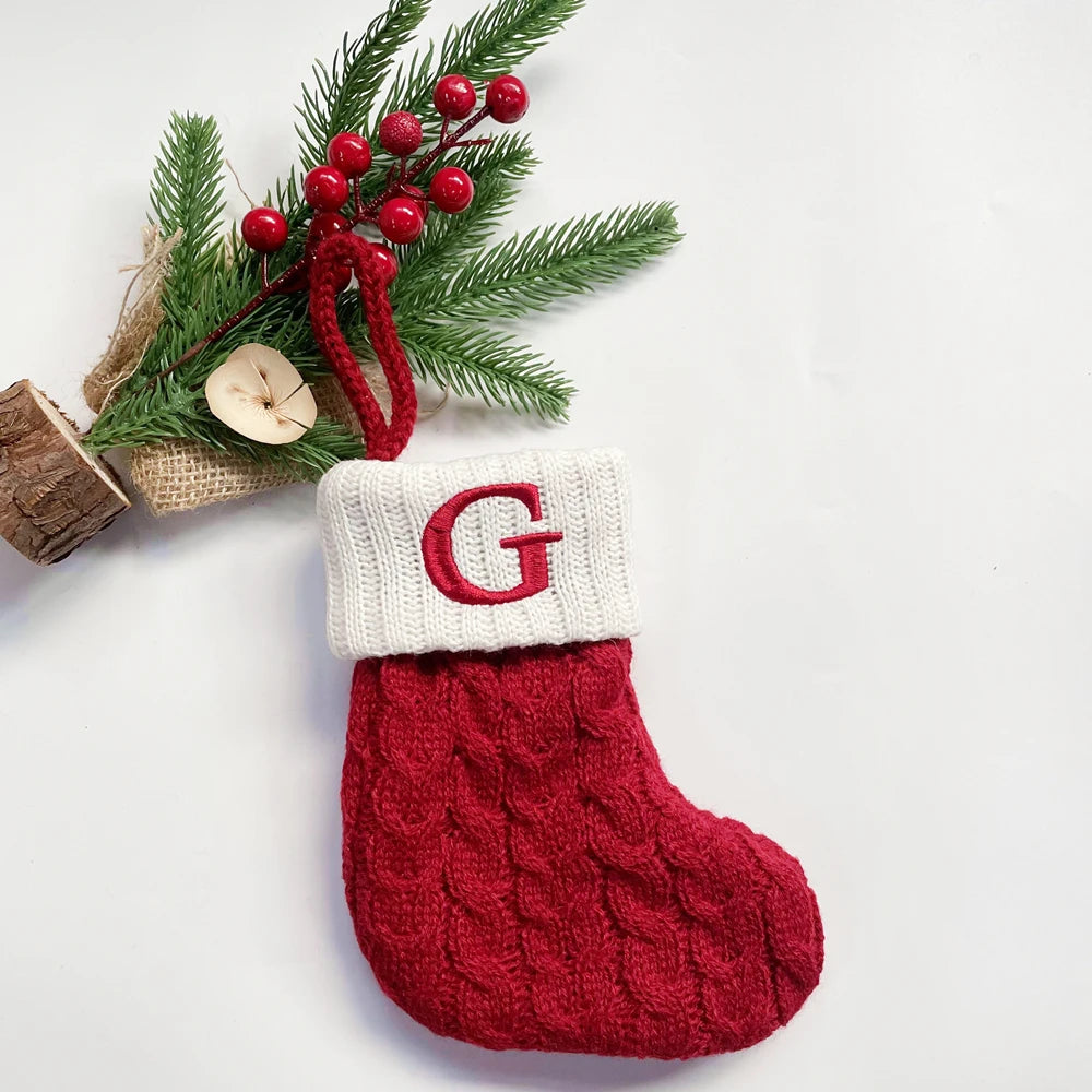 Christmas Socks Snowflake Alphabet Letters Christmas Knitting Stocking Christmas Tree Pendant Decoration for Home Xmas Gift 2024