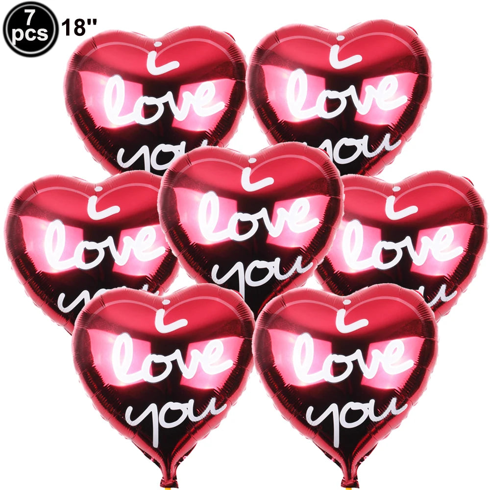 7pcs Valentines Heart Balloon 18" Foil Love Balloons Happy Valentines Balloon I Love You Balloon Valentines Day Wedding Decors