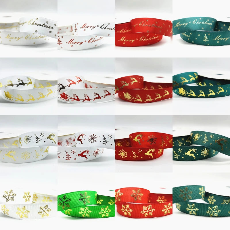 5yards 10mm 15mm 25mm Christmas Ribbon Printed Christmas Polyester Ribbon for Handmade Design Christmas Decoration Gift Packing