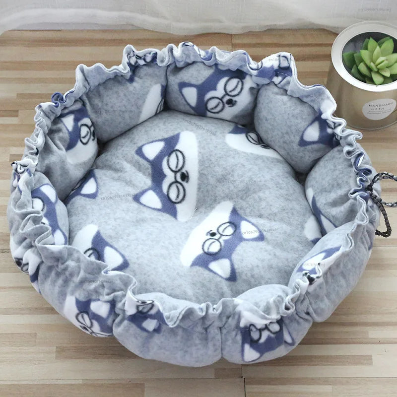 Round Dog Cat Bed Basket Warm Plush Cats Cushion Pet Bag Mat Winter House Soft Nest Puppy Sleeping Sofa for Small Dogs Cat