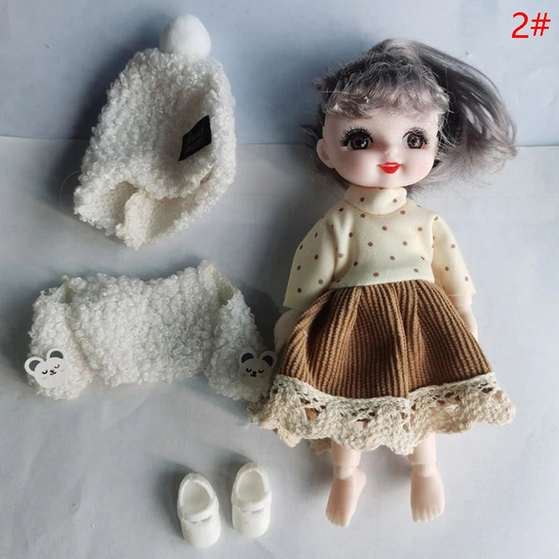 17cm Smiling Doll Princess Set Mini Bjd Toys Princess Dress Suit Cute Smile Bjd Doll 1/12 Movable Joints Doll Girl DIY Dress Up