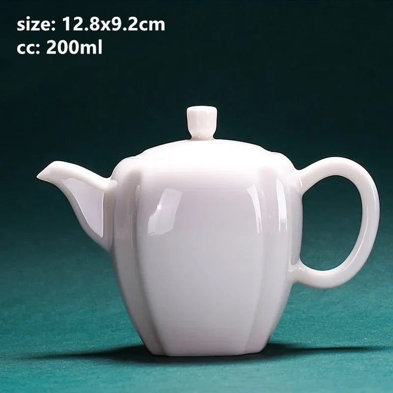 Chinese Dehua White Porcelain Teapot Household Kettle Handmade Ceramics Tea Set Tie Guanyin Puer Tea Maker Tea Ceremony Supplies
