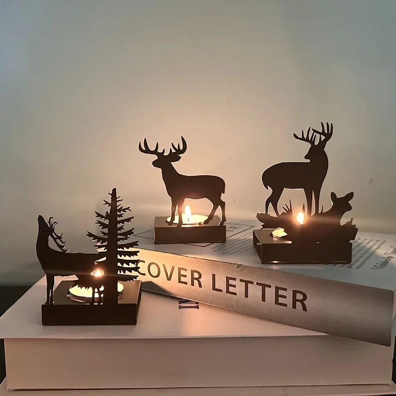 Christmas Iron Art Elk Candlestick Elk Christmas Tree Tea Candlestick Table Lamp Holder Decoration Christmas Home Decoration