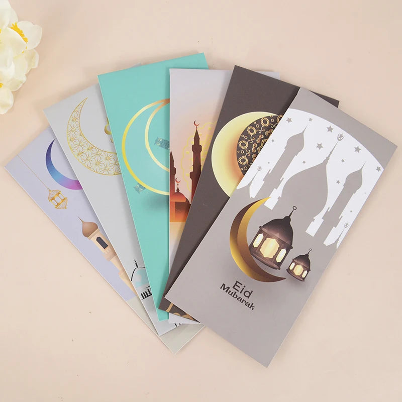 6pcs/Set Eid Mubarak Cash Envelopes Ramadan Mubarak Decoration Money Gift Card Holder Paper Bag Islam Muslim Eid Al-Fitr Supply