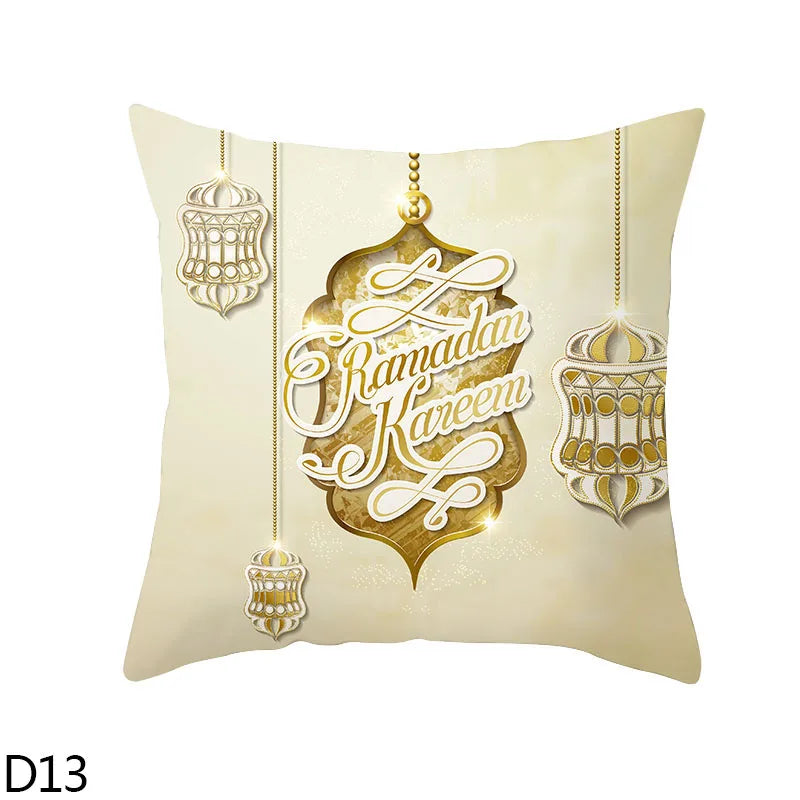 45cm Eid Mubarak Cushion Cover Golden Ramadan Pattern Home Decorative Pillowcase Islamic Muslim Party Favors Eid Party Supplies