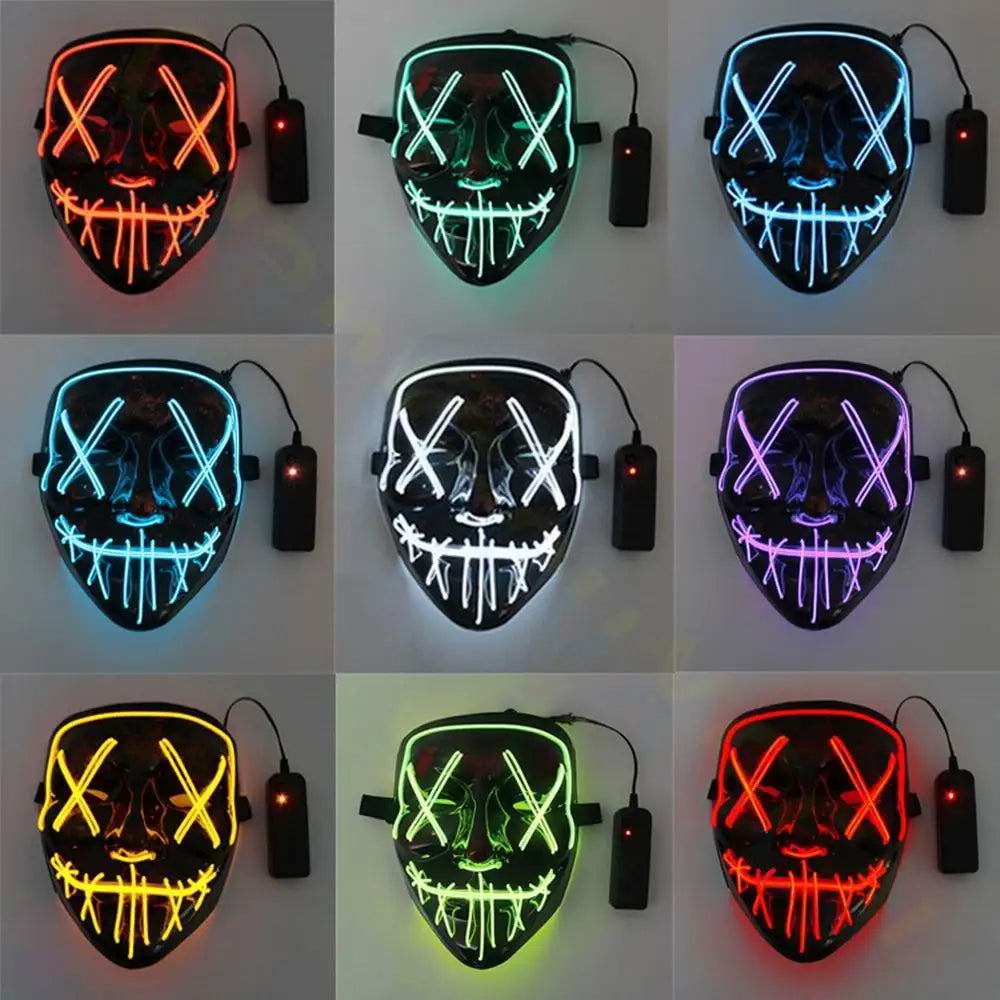 Cosmask Halloween Neon Mask Led Mask Masque Masquerade Party Masks Light Glow in the Dark Funny Masks Cosplay Costume Supplies