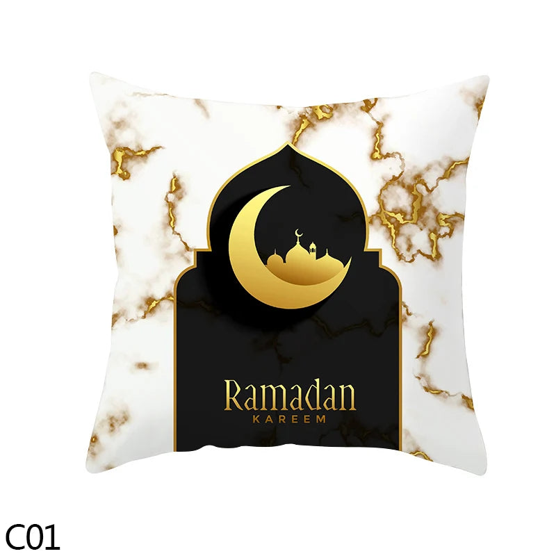 45cm Eid Mubarak Cushion Cover Golden Ramadan Pattern Home Decorative Pillowcase Islamic Muslim Party Favors Eid Party Supplies