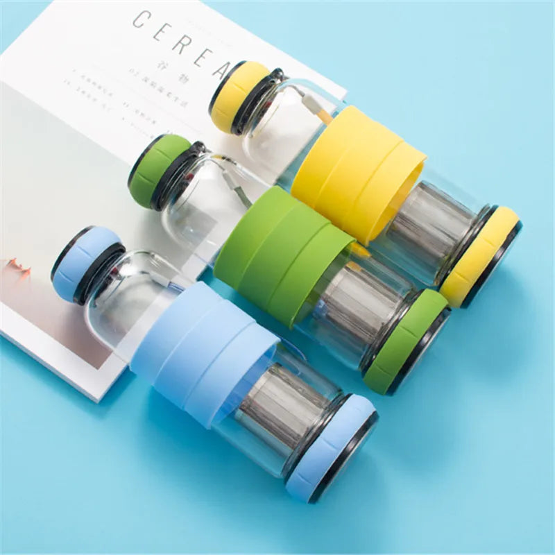 Bpa Free 420/550ml Creative Portable Rope Glass Water Bottle Fruit Juice Kettle Drink Cup Directly Stainless Steel Tea Strainer