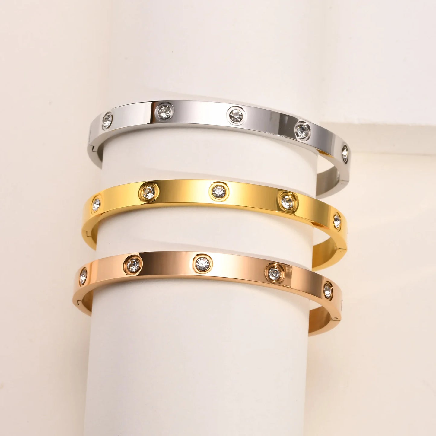 Cubic Zirconia Bangle Bracelet,18K Gold Plated Cuffs, Stainless Steel Jewelry Best Gifts for Valentine's Day Birthdays Gift