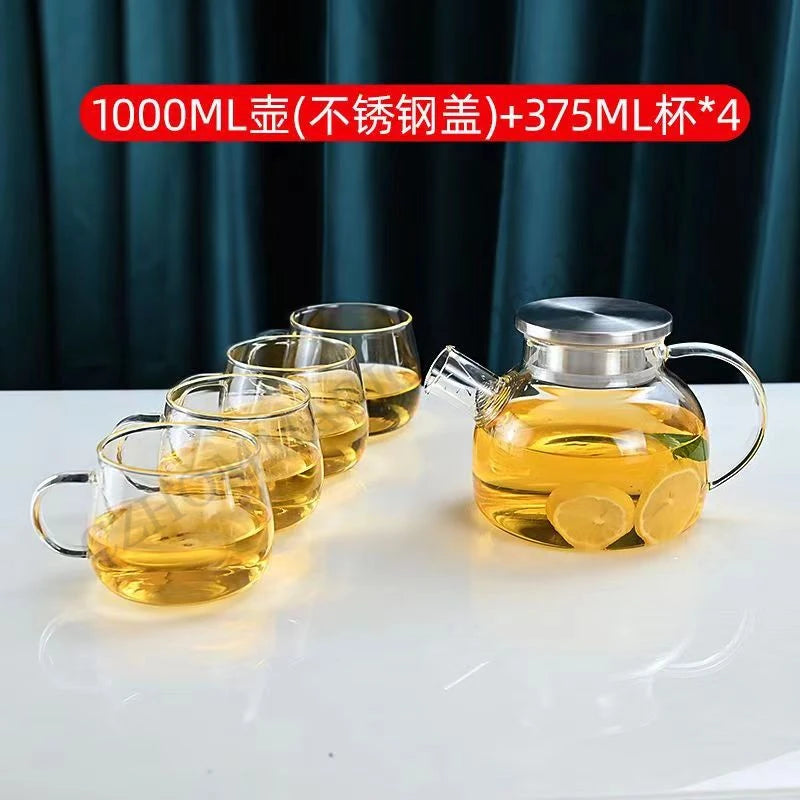 Transparent Borosilicate Glass Teapot Water Jug Heat-Resistant Large Capacity Kung Fu Kettle Home Flower Tea Pot Bottle Decanter