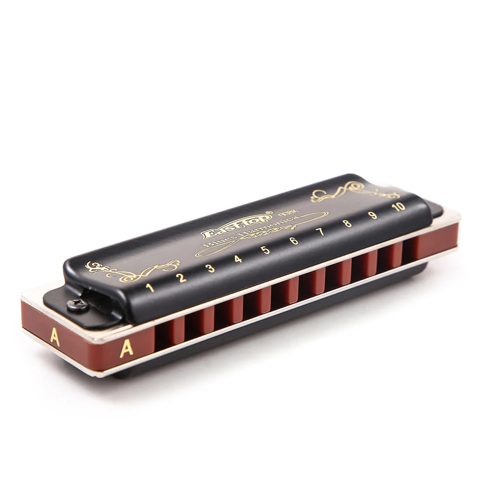 East Top Diatonic Harmonica 10 Holes Blues Harmonica Black T008K With Case Professional Harmonica for Beginner Students Adults