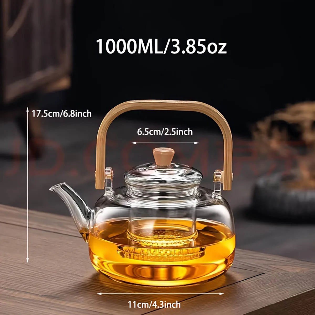950ML Borosilicate Glass Teapot With Bamboo Handle Kettle Heat Resistant Clear Design With Built-In Strainer Teapot for Loves