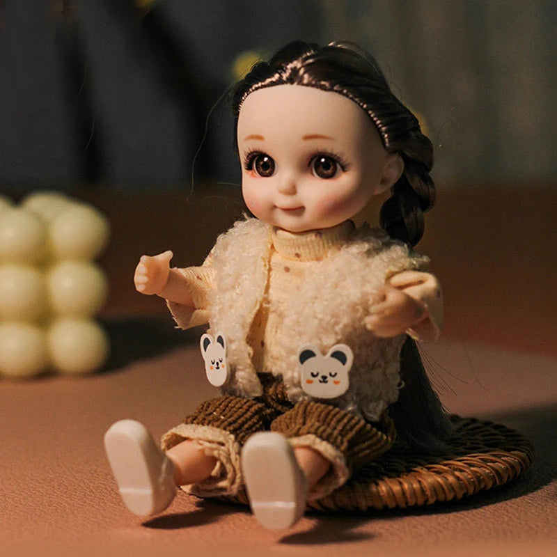 17cm Smiling Doll Princess Set Mini Bjd Toys Princess Dress Suit Cute Smile Bjd Doll 1/12 Movable Joints Doll Girl DIY Dress Up