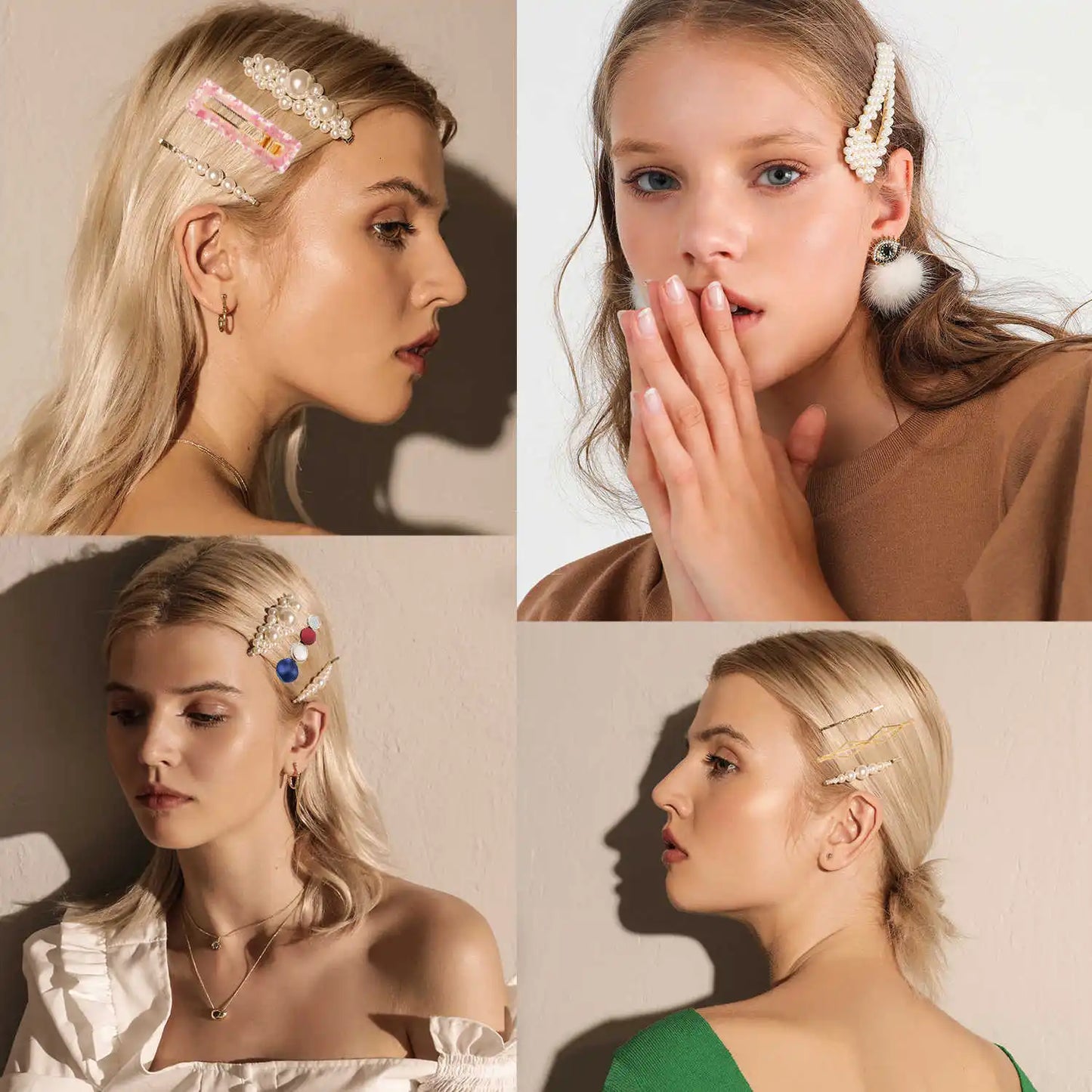 Acrylic Barrettes Headwear Pearl Hair Clip Sets for Women Fashion Geometric Hairpins Hair Accessories Headdress Girl Bobby Clip