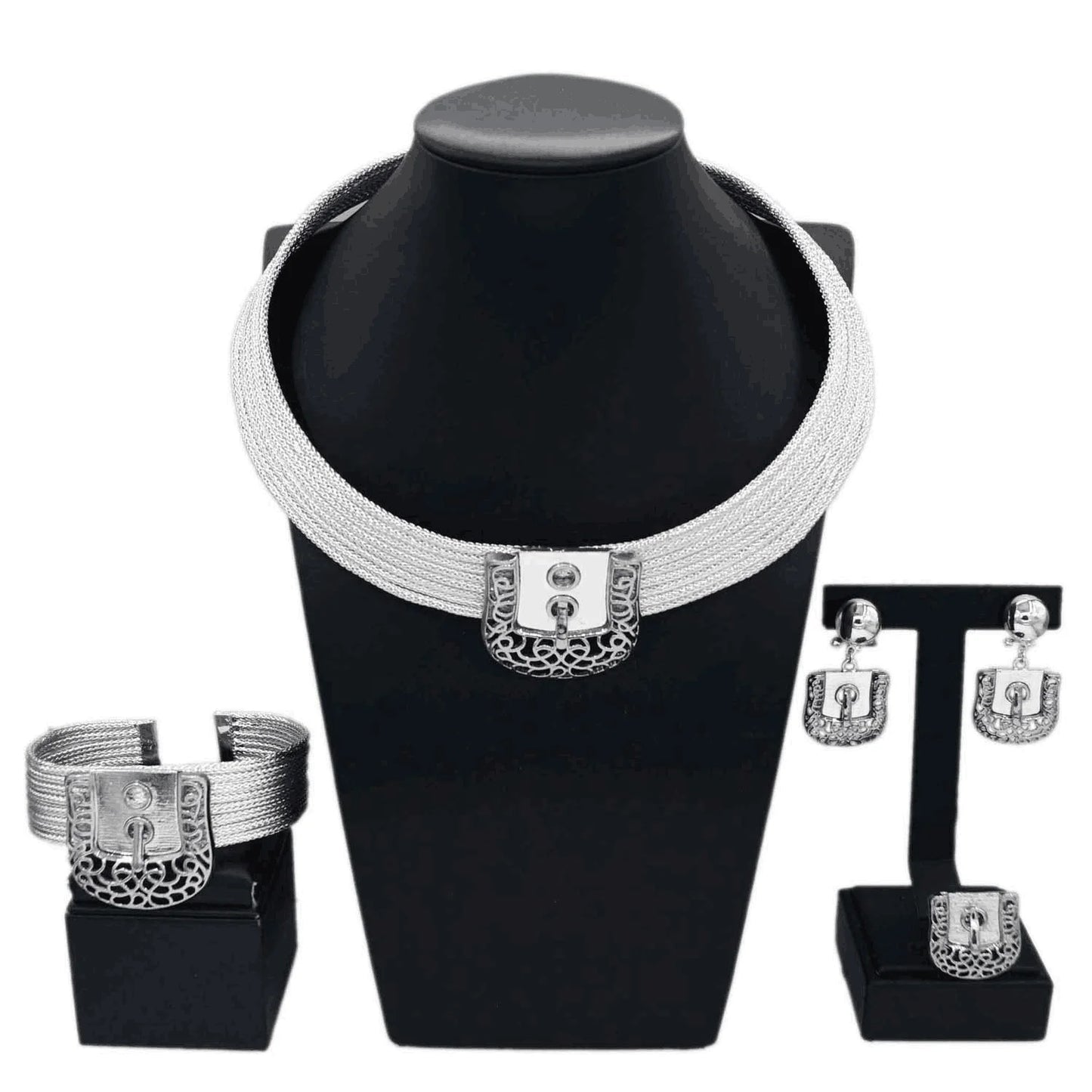Fashion Women's Jewelry Set Heart Lock Round Necklace Luxury Lock Earrings Bracelet Party Jewelry Mother's Day Gift