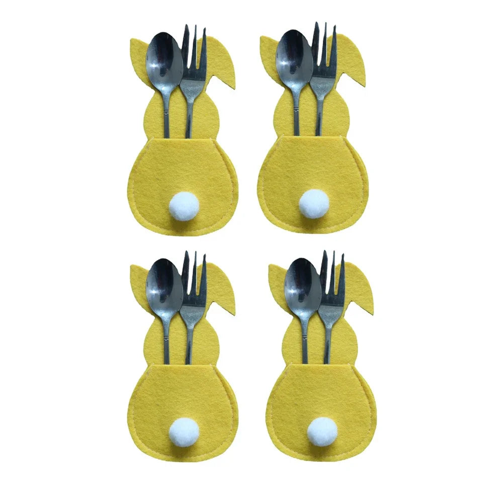 4Pcs/Set Easter Knife Fork Bags Non-Woven Cartoon Sheep Easter Rabbit Cutlery Holder Bag Tableware Organizer Easter Decorations