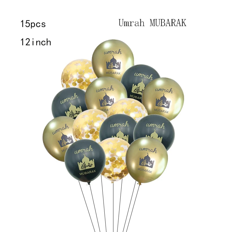 1Set Eid/Hajj Mubarak Latex Balloon Ramadan Kareem Decor Umrah Mubarak Muslim Islamic Hajj Festival Party Supplies 2025