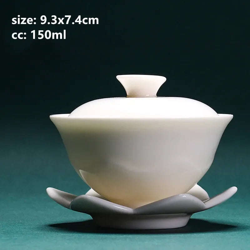 Chinese Dehua White Porcelain Teapot Household Kettle Handmade Ceramics Tea Set Tie Guanyin Puer Tea Maker Tea Ceremony Supplies