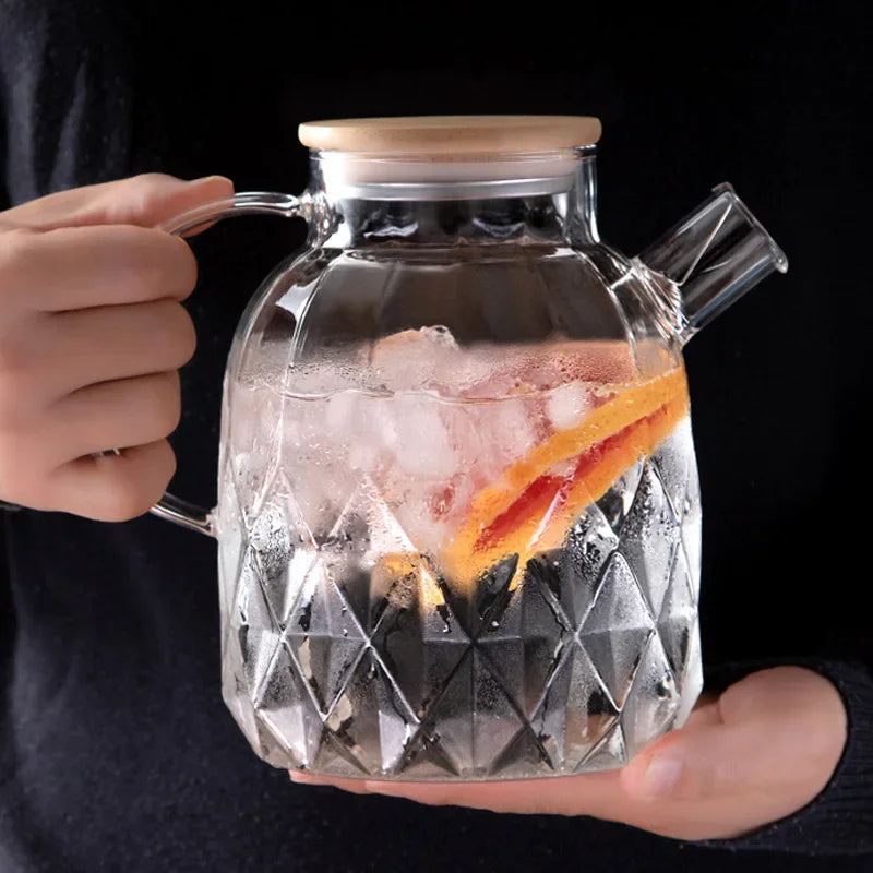 High Borosilicate Glass Tea Infuser Kettle Household Use New Chinese Teapot Bamboo Cover Set Teaware Kitchen Dining Bar Home