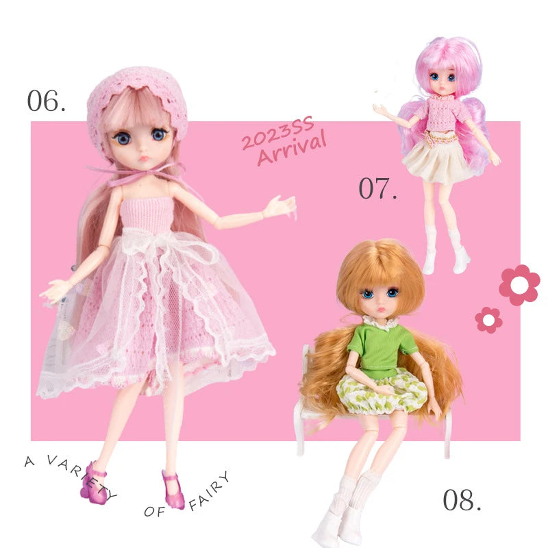 Slim 26cm Bjd Doll for Girl Purple Hair Big Eyes Fashion Princess Clothes Suit Accessories Decoration Eyelash Solid Doll Gift