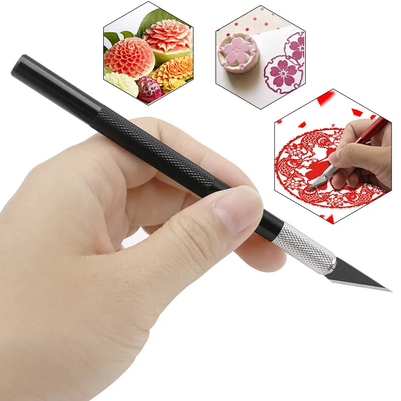 1 Set Precision Hobby Knife Metal Handle With Blades for Arts Wood Carving Tools Crafts Phone PCB Repair Multi DIY Hand Tools