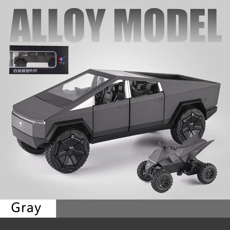1:24 Tesla Pickup Model Alloy Car Simulation Off-Road Vehicle Sound and Light Pull Back Toy Car Boy Collection Decoration Gift