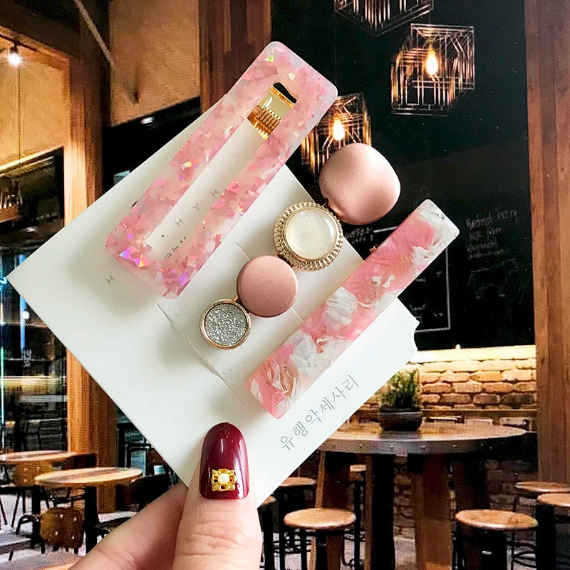 Acrylic Barrettes Headwear Pearl Hair Clip Sets for Women Fashion Geometric Hairpins Hair Accessories Headdress Girl Bobby Clip