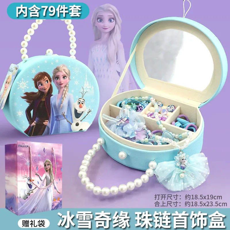 Disney Cartoon Gift Frozen Jewelry Set Princess Elsa Box Little Girl Toy Pretend Play Fashion Toys