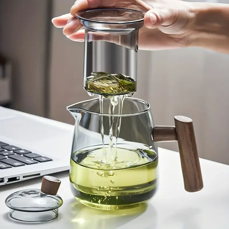 Glass Tea Pot With Wood Handle Chinese Heat-Resistant Glass Teapot Transparent Steaming Tea Glass Kettle Tea Set Infuser Tea