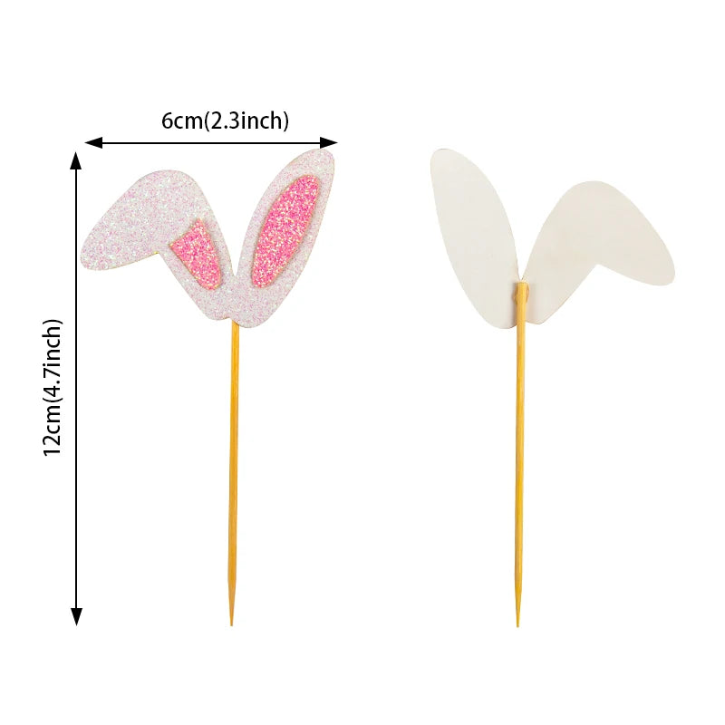 12/24pcs Bunny Ears Cupcake Topper Easter Rabbit Cake Decoration Kids Birthday Party Cake Dessert Decor Happy Easter Decorations