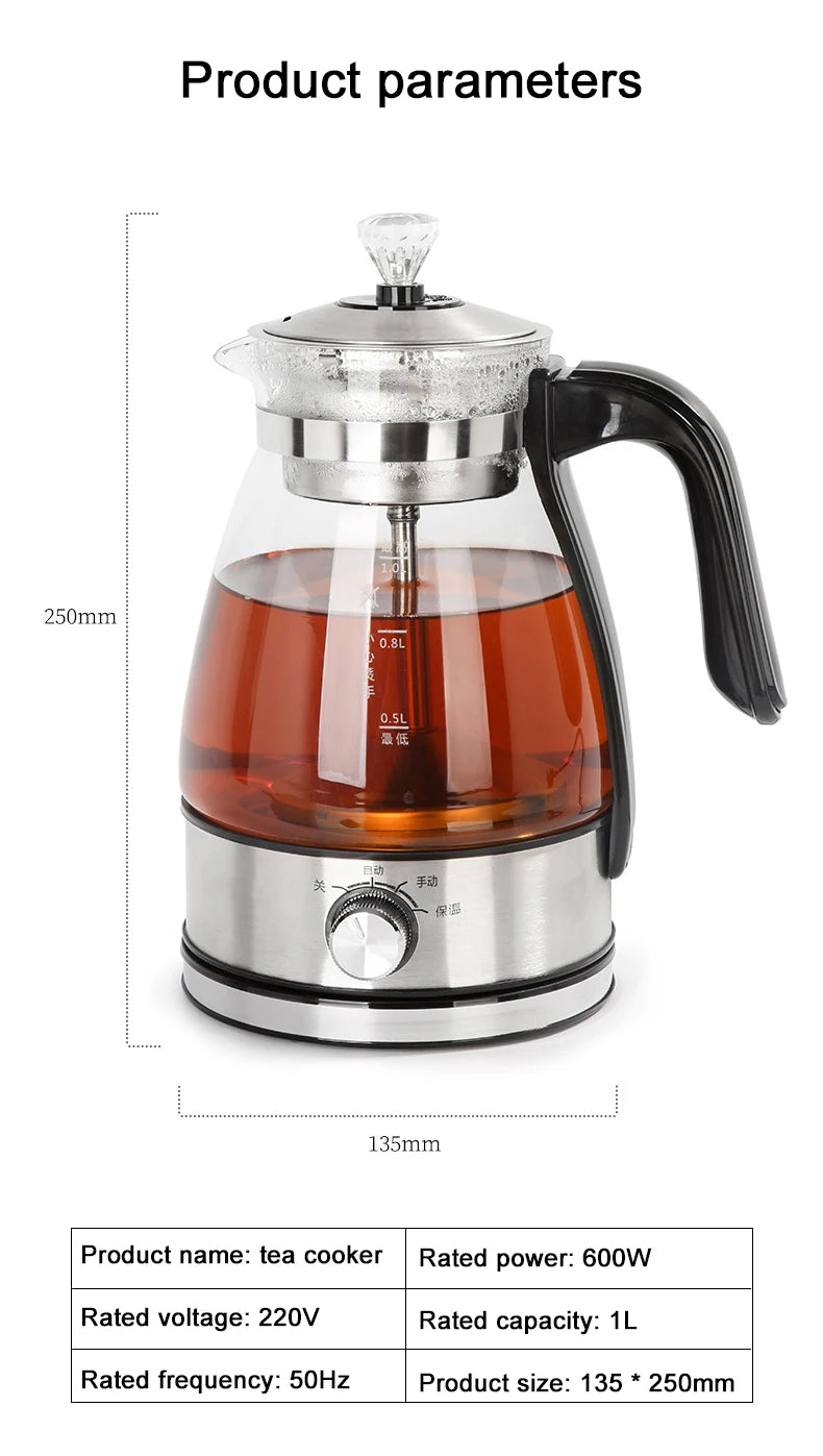 1L Electric Kettle Coffee Tea Maker Thermos Black Pu 'Er Glass Tea Maker Automatic Steam Spray Teapot Kettles Health Pot EU US
