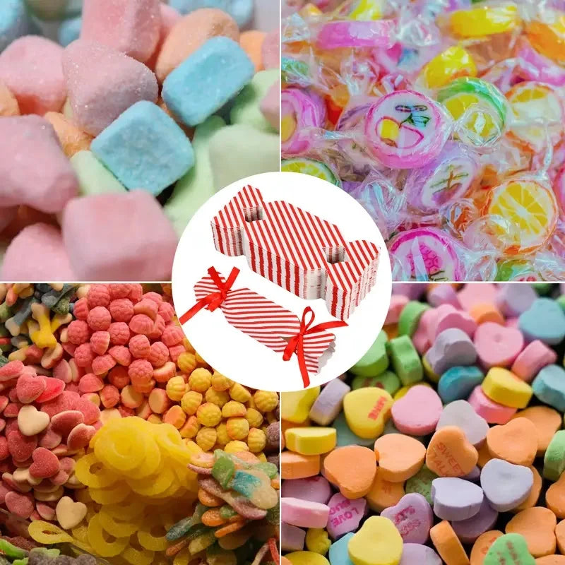 10pcs Candy Box for Christmas With Ribbons DIY Sweets Chocolate Cookies Decoration Party Gift Xmas Wedding Paper Packaging Boxes