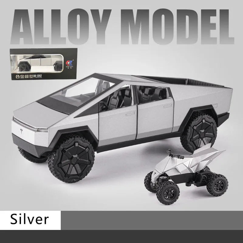 1:24 Tesla Pickup Model Alloy Car Simulation Off-Road Vehicle Sound and Light Pull Back Toy Car Boy Collection Decoration Gift
