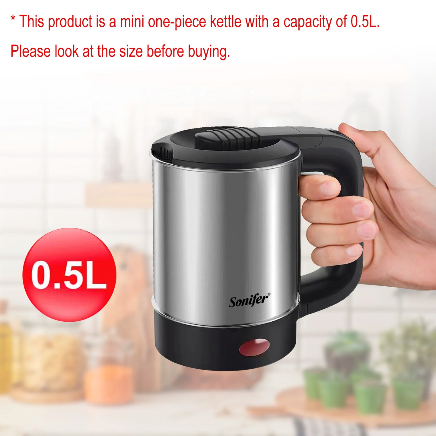 0.5L Mini Electric Kettle Tea Coffee Stainless Steel 600W Portable Travel Water Boiler Pot for Hotel Family Trip Sonifer