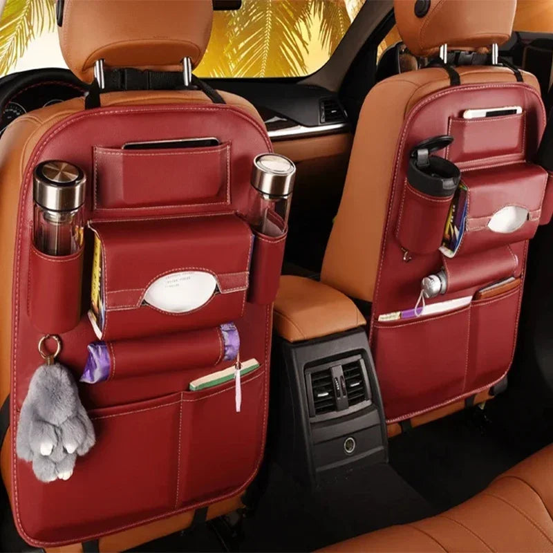 2024 New Car Seat Back Storage Organizer Bag Universal PU Leather Multifunction Storage Box Stowing Tidying Pocket Auto Styling