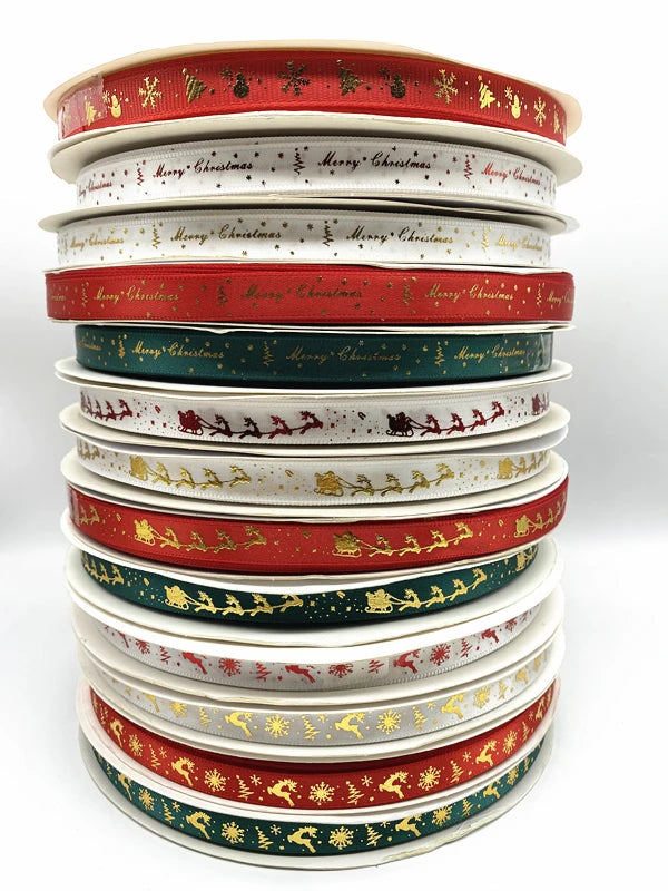 5yards 10mm 15mm 25mm Christmas Ribbon Printed Christmas Polyester Ribbon for Handmade Design Christmas Decoration Gift Packing