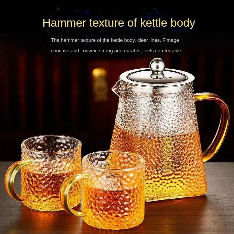 High Quality Hammer Glass Teapot With Stainless Steel Filter Puer Tea Maker Heat Resistant Glass Teapot and Cup Set Kettle Pot