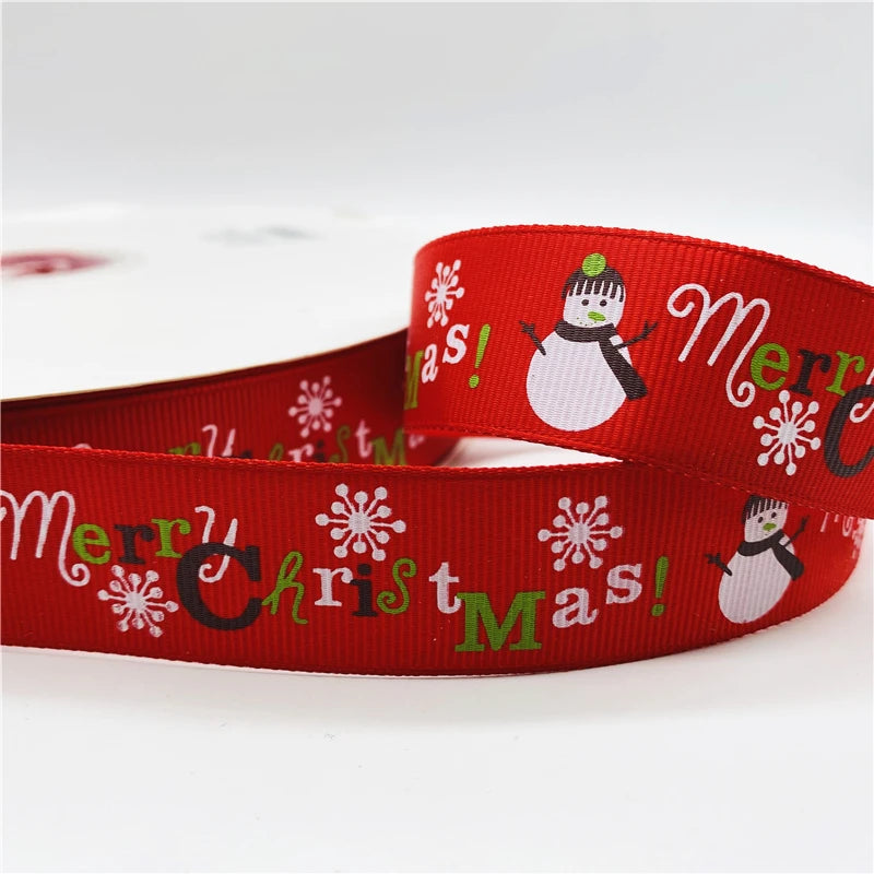 5yards/Lot 25mm Christmas Decor Grosgrain Ribbon Printed Christmas Ribbon for Handmade Design Christmas Decoration Sewing Fabric
