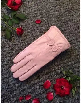 2020 Women's Genuine Leather Gloves Red Sheepskin Gloves Autumn and Winter Fashion Female Windproof Gloves