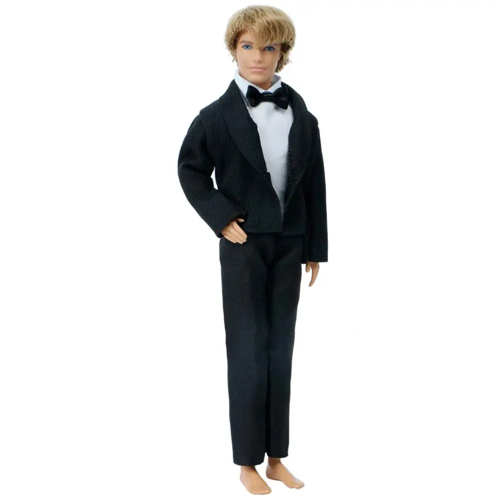 1 Set Men Suit Coat + Vest + Trousers Business Black Outfit Tuxedo Wedding Party Wear Accessories Clothes for Barbie Doll Ken