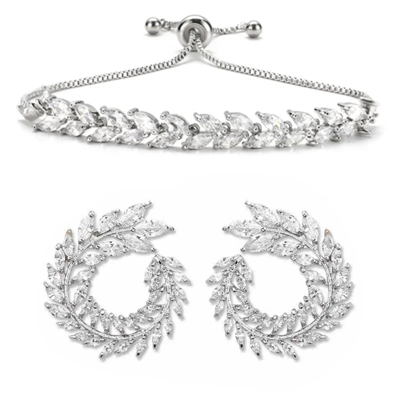 LXOEN Marquise Cut Flower Zirconia Crystal Long Drop Earrings for Women Shiny Leaf CZ Stone Bridal Wedding Jewelry