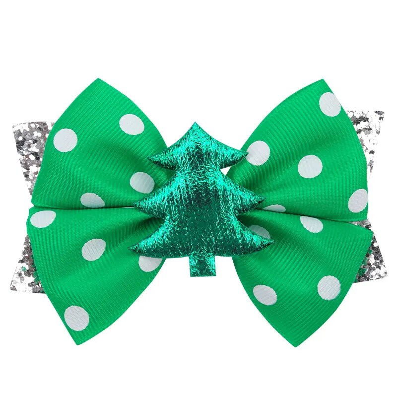 Christmas Hair Bows Clips Sparkly Santa Claus Xmas Socks Hairpins Headwear Christmas Tree Printing Ribbon Hair Clip for Girls