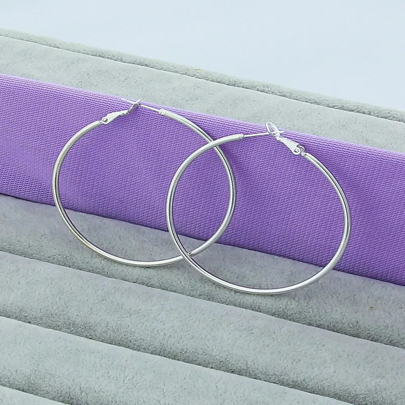 New Trendy 925 Sterling Silver Simple 3.5cm/5cm Circle Round Hoop Earring for Woman Fine Jewelry
