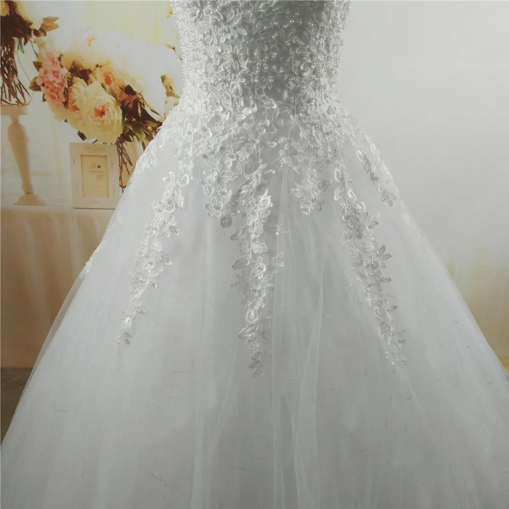 ZJ9076-C 2023 White Ivory Pearls Wedding Dresses With Lace Bottom for Brides Dress Plus Size 2-26w