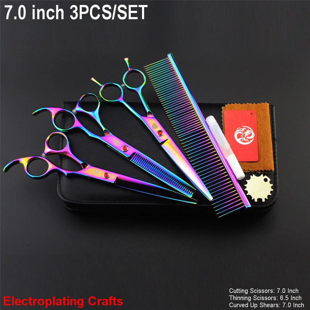 Brand Pet Grooming Scissors Set 7 8 Inch Professional Japan 440C Dog Shears Hair Cutting Thinning Curved Scissors With Comb Bag